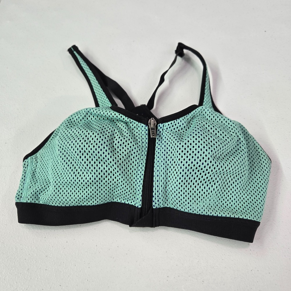Victoria Secret Women‎ Sports Bra 34B Green Mesh Front Closure Racerback